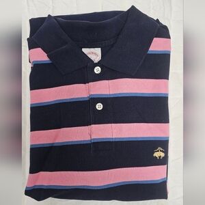 Brooks Brothers Navy Polo with Pink Stripes